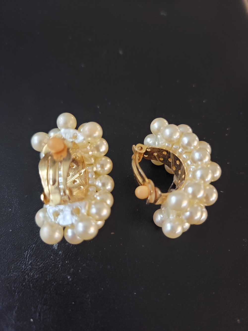 Gold-Tone Pearl Cluster Clip-On Earrings - White Pearls - Picture 2 of 2